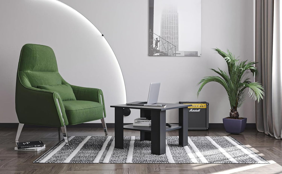 KOMTO Couchtisch Anthrazit Vienna - Wohnzimmertisch Modern Couchtisch Holz Beistelltisch 60x60 Coffe
