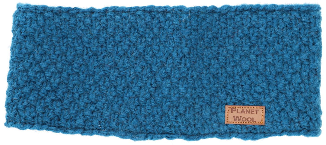 GURU SHOP Woll-Strick-Stirnband aus Nepal mit Perlmuster - Blau, Herren/Damen, Wolle 1 stück (1er Pa