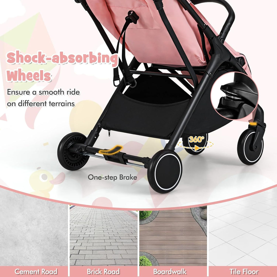 FANTASK Kinderwagen klappbar, Kinderbuggy mit verstellbarem Sonnendach, 5-Punkt-Sicherheitsgurt, Rei