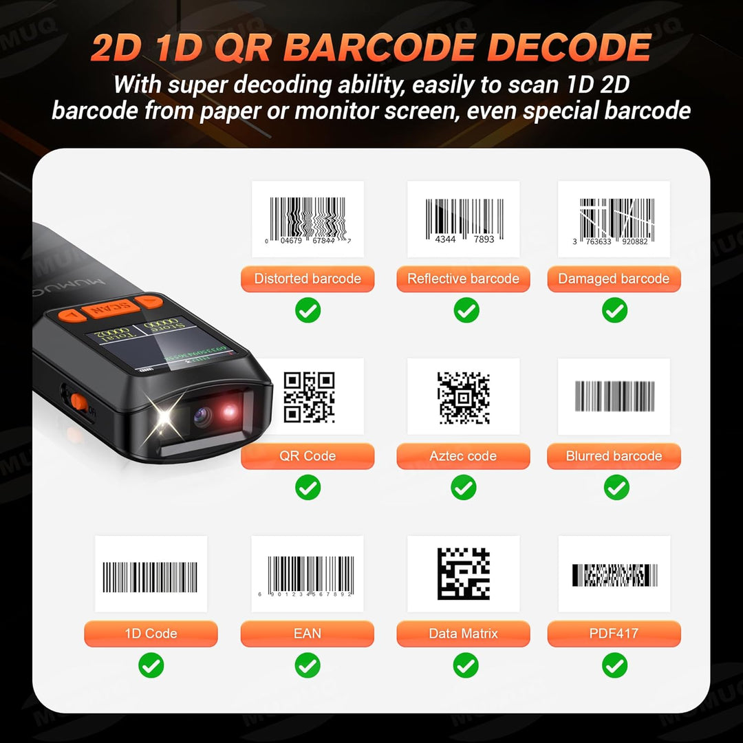 Barcode Scanner Kabelloser Mini 1D/2D QR Code Scanner mit LCD Display | 3-in-1 (BT/2.4G/USB) Konnekt