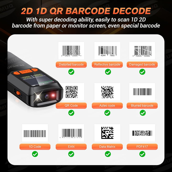 Barcode Scanner Kabelloser Mini 1D/2D QR Code Scanner mit LCD Display | 3-in-1 (BT/2.4G/USB) Konnekt