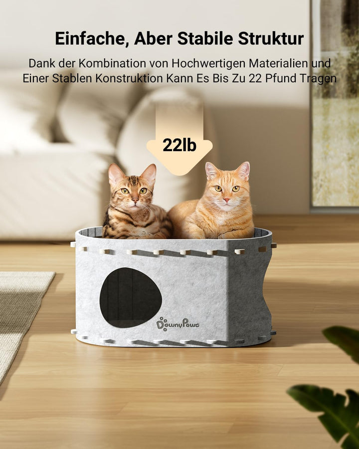 DownyPaws Katzenhöhle Filz, Katzenhaus aus Filz, Katzenbett, Katzenhöhle für Katzen, 58 x 33 x 30cm,