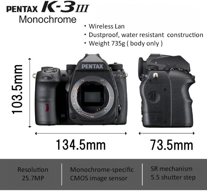 Pentax K-3 Mark III Monochrom Gehäuse Schwarz APS-C DSLR-Kamera - Sichtfeld 100%, optischer Sucher,