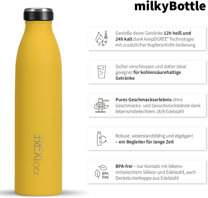 720°DGREE Edelstahl Trinkflasche “milkyBottle” - 1L - BPA-Frei, Auslaufsicher, Kohlensäure geeignet
