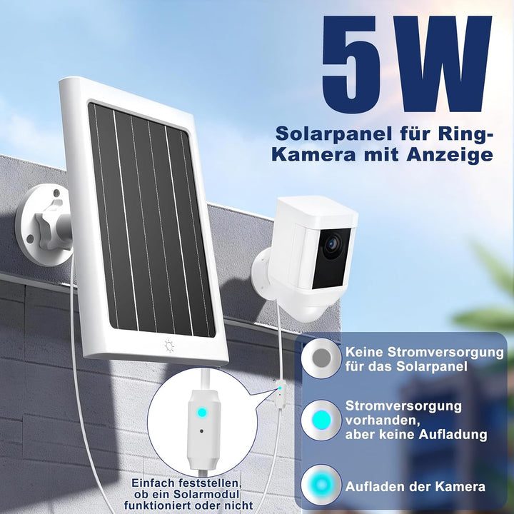 5-W-Solarpanel für Ring Spotlight Cam Plus/Pro und Stick Up Cam Akku, Solarladegerät für Ring Cam mi