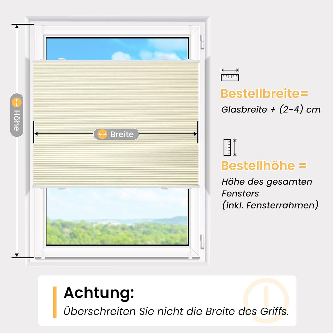BelleMax Wabenplissee ohne Bohren Verdunkelung Thermo Plissee Klemmfix, Beige-weiss 75x130 cm (BxH),