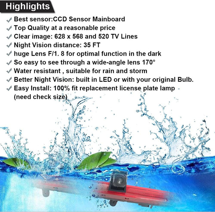 Auto Drittes Dach Original-Bremslicht-Rückfahrkamera, Ersatz für VW T5 Bus Transporter Multivan Cara