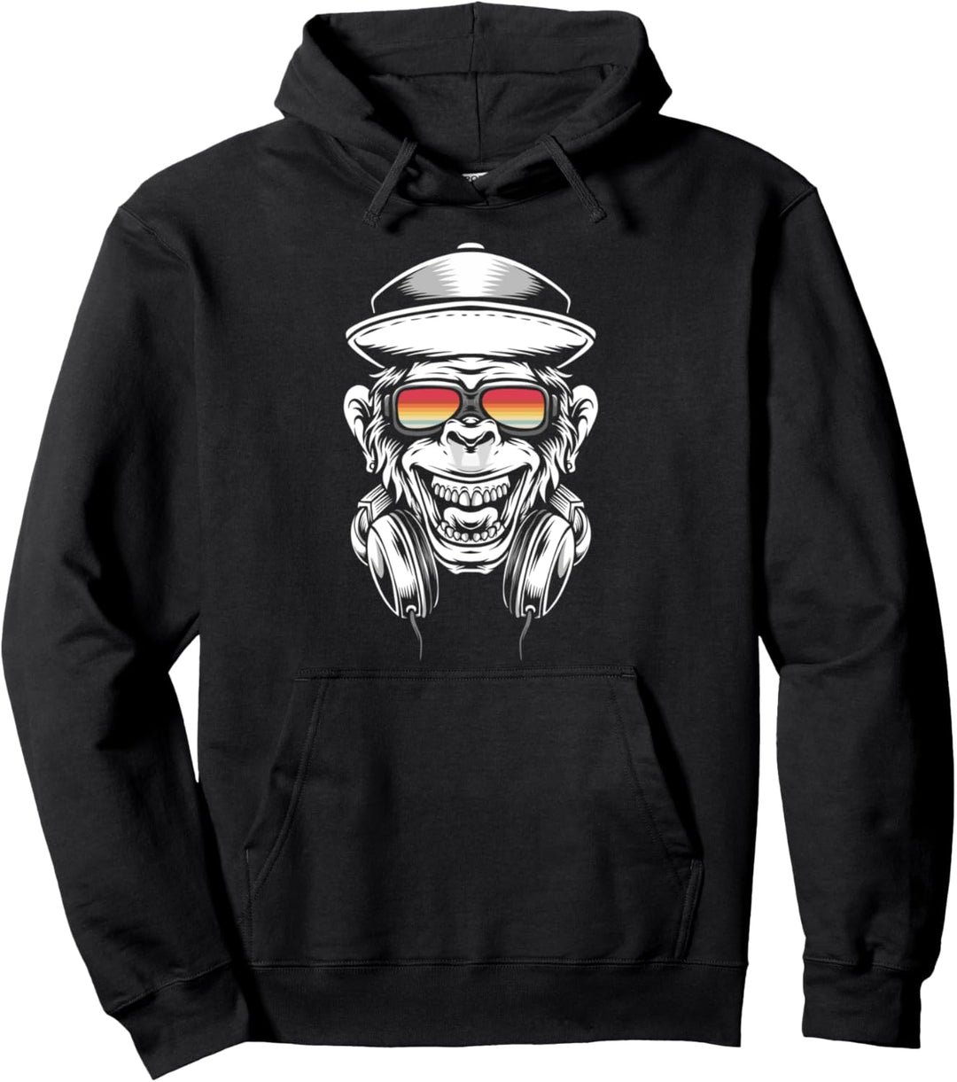 Affe DJ mit Kopfhörer und Sonnenbrille Pullover Hoodie