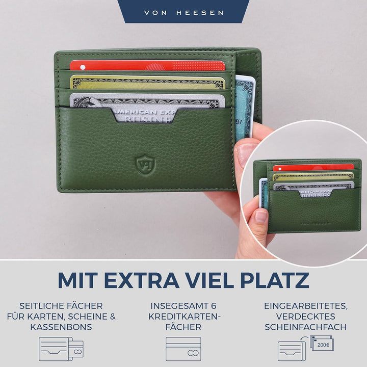 VON HEESEN® Echtleder RFID Kartenetui aus Nappa-Leder - 9 Fächer - Querformat Kreditkartenetui für D