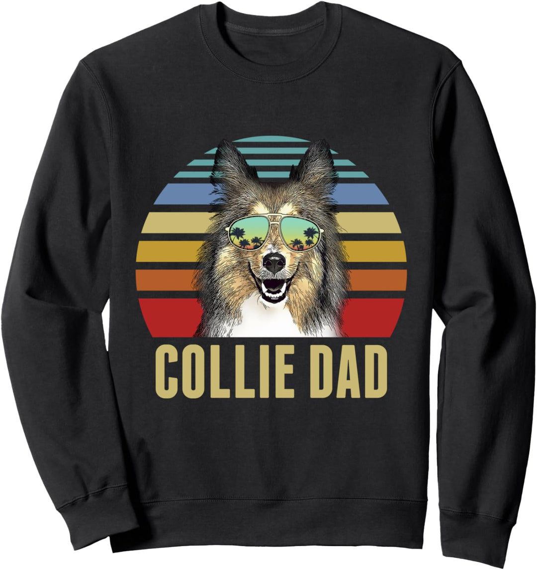Collie Best Dog Dad Ever Retro-Sonnenuntergangs-Strandstimmung Sweatshirt