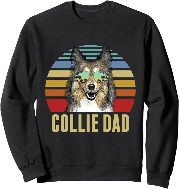 Collie Best Dog Dad Ever Retro-Sonnenuntergangs-Strandstimmung Sweatshirt