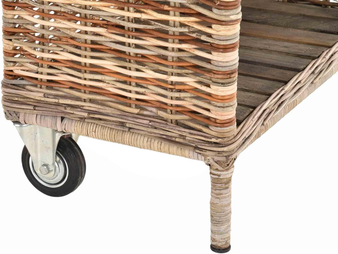 Holzwagen/Kaminholzwagen aus Natur Rattan Holzkorb mit Rollen und Griff Naturrohr (Mix), Mix