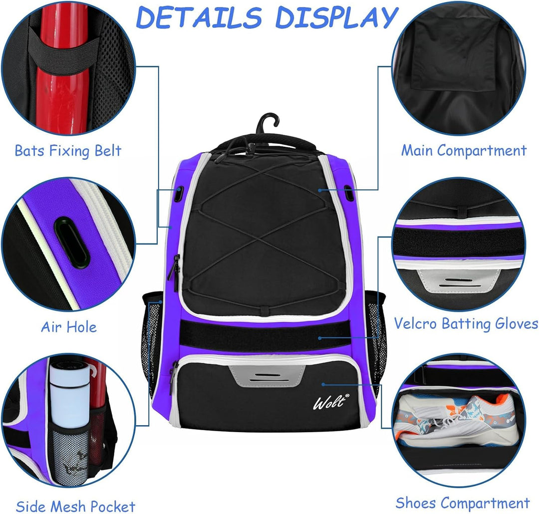 WOLT Baseball-Tasche für Jugendliche: Schläger-Rucksack für Baseball, T-Ball &amp; Softball-Ausrüstung &amp;