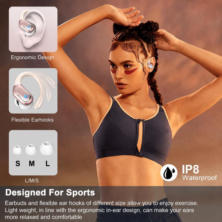 Bluetooth 5.4 Kopfhörer Sport, 75Std 2026 Kopfhörer Kabellos Bluetooth, HiFi Stereo Bass, IP-X8 Wass