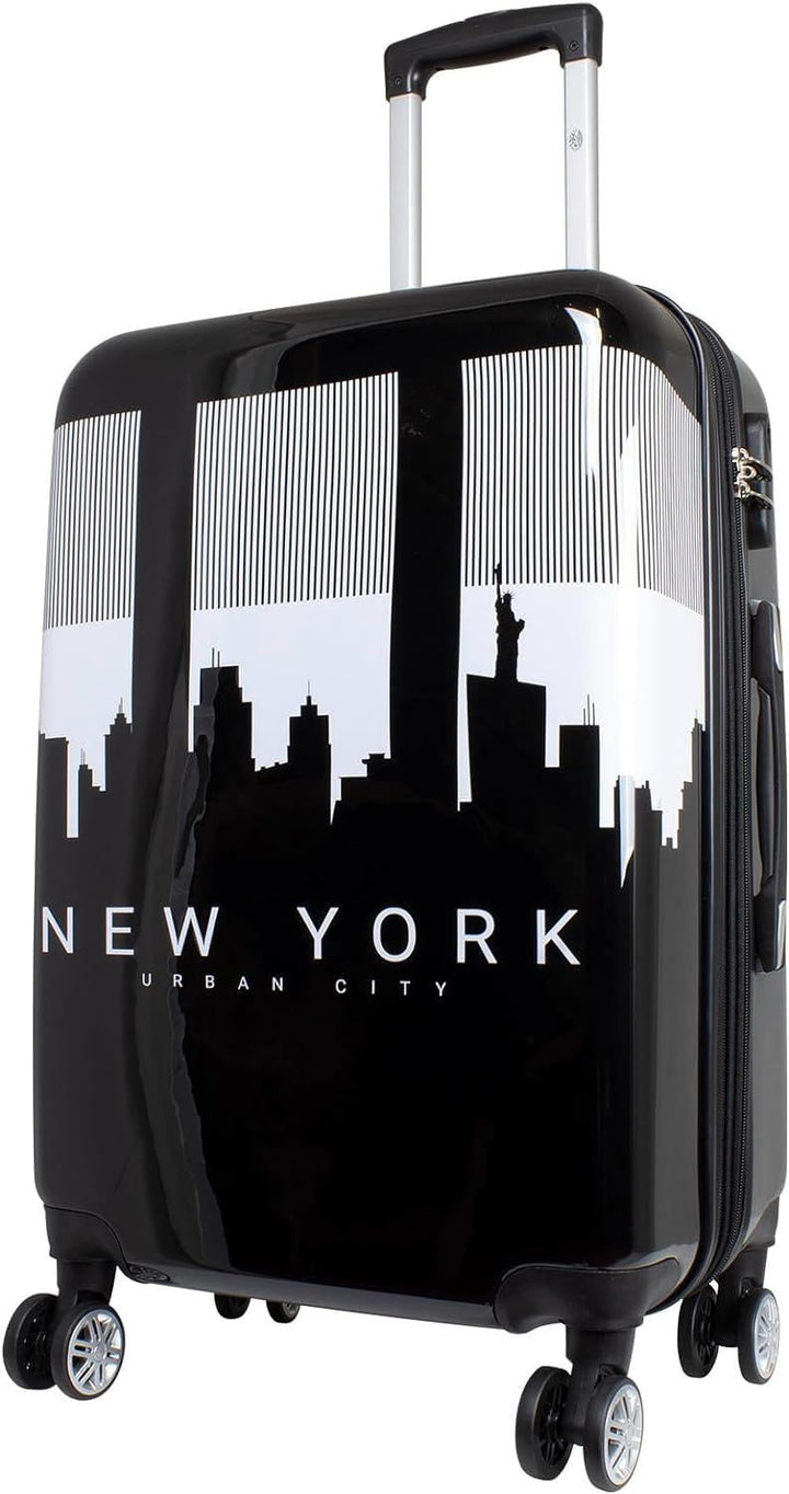 Hartschalen Koffer Trolley mit hochwertigem Motiv Print NY Skyline mit Dehnfalte, Grösse L
