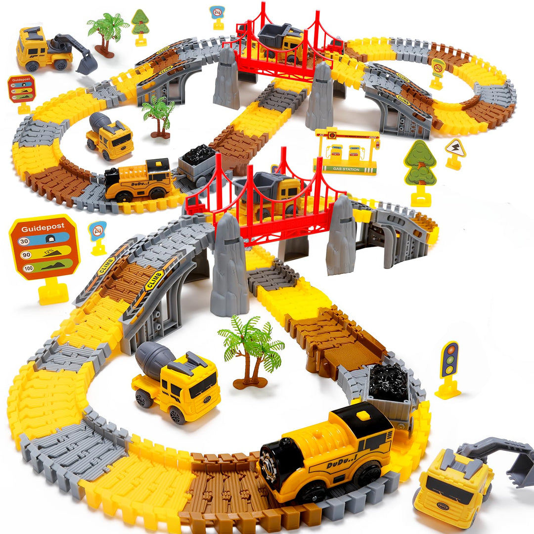 EagleStone Konstruktions Rennbahn Set für Kinder 206 Teile Flexibles Spielzeuggleis mit 1 Elektrisch