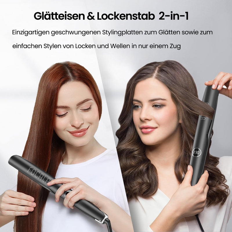 Glätteisen Locken und Glätten 2 in 1: Haarglätter Geschwungene Stylingplatten zum Glätten Locken Wel