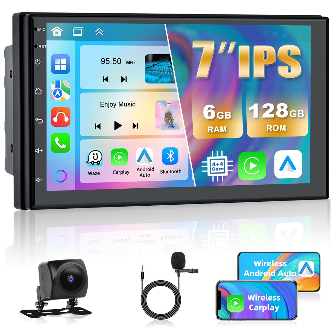 [6+128G] Autoradio mit Kabelloses A-pple Carplay/Android Auto, 7 Zoll 2 Din Android 13 Bildschirm To