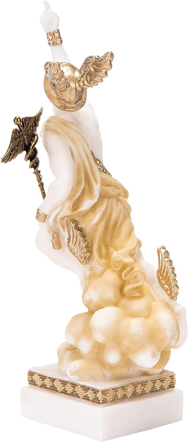 BEAUTIFUL GREEK STATUES Hermes Mercury God Zeus Sohn Römische Statue Alabaster Goldton 7 Zoll