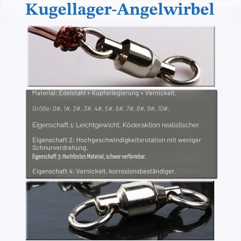 Ball Bearing Wirbel Geschweisst Ringe, Wallerwirbel Meereswirbel Salzwasserfest Spaltring Angelausrü