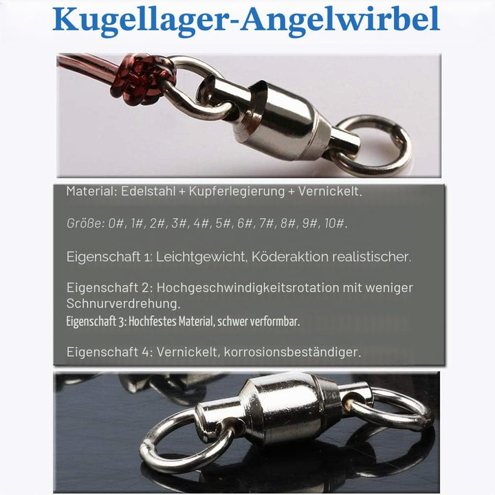 Ball Bearing Wirbel Geschweisst Ringe, Wallerwirbel Meereswirbel Salzwasserfest Spaltring Angelausrü