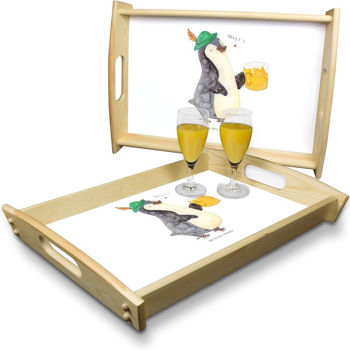 Mr. & Mrs. Panda Holztablett Pinguin Bier - Geschenk, Oktoberfest, Dekotablett, Serviertablett, Küch