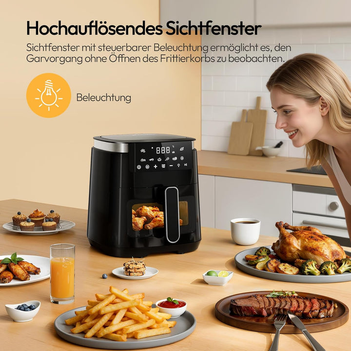 LLIVEKIT 5.5L Heissluftfritteuse XXL, 8-in-1 Airfryer mit Warmhaltefunktion auf Knopfdruck, Heissluf