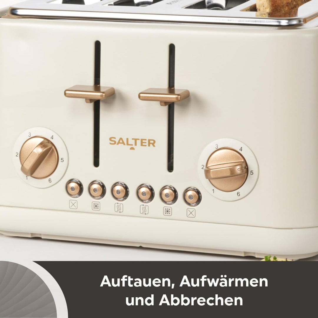Salter Pebble 4-Scheiben-Toaster – Toaster mit breitem Schlitz, Hochhub-Auswurf, 6 Bräunungsstufen,