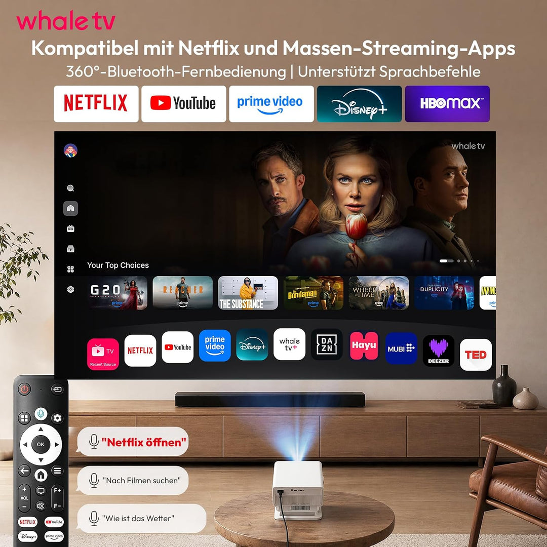 Xgody N8 Smart Beamer, 1200 ANSI Native FHD 1080P, 4K Unterstützt | Kompatibel mit Netflix, Autofoku