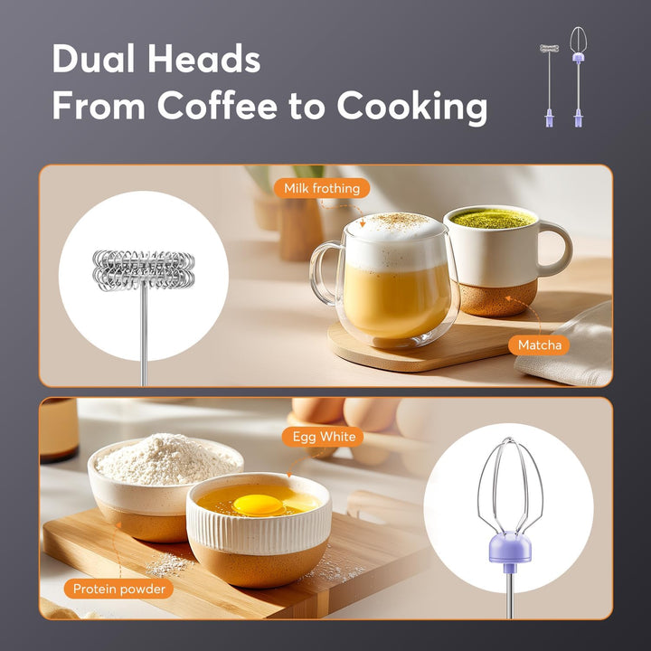 MF02 Wiederaufladbarer Milchaufschäumer Handheld Foam Maker mit Edelstahl Schneebesen für Cappuccino