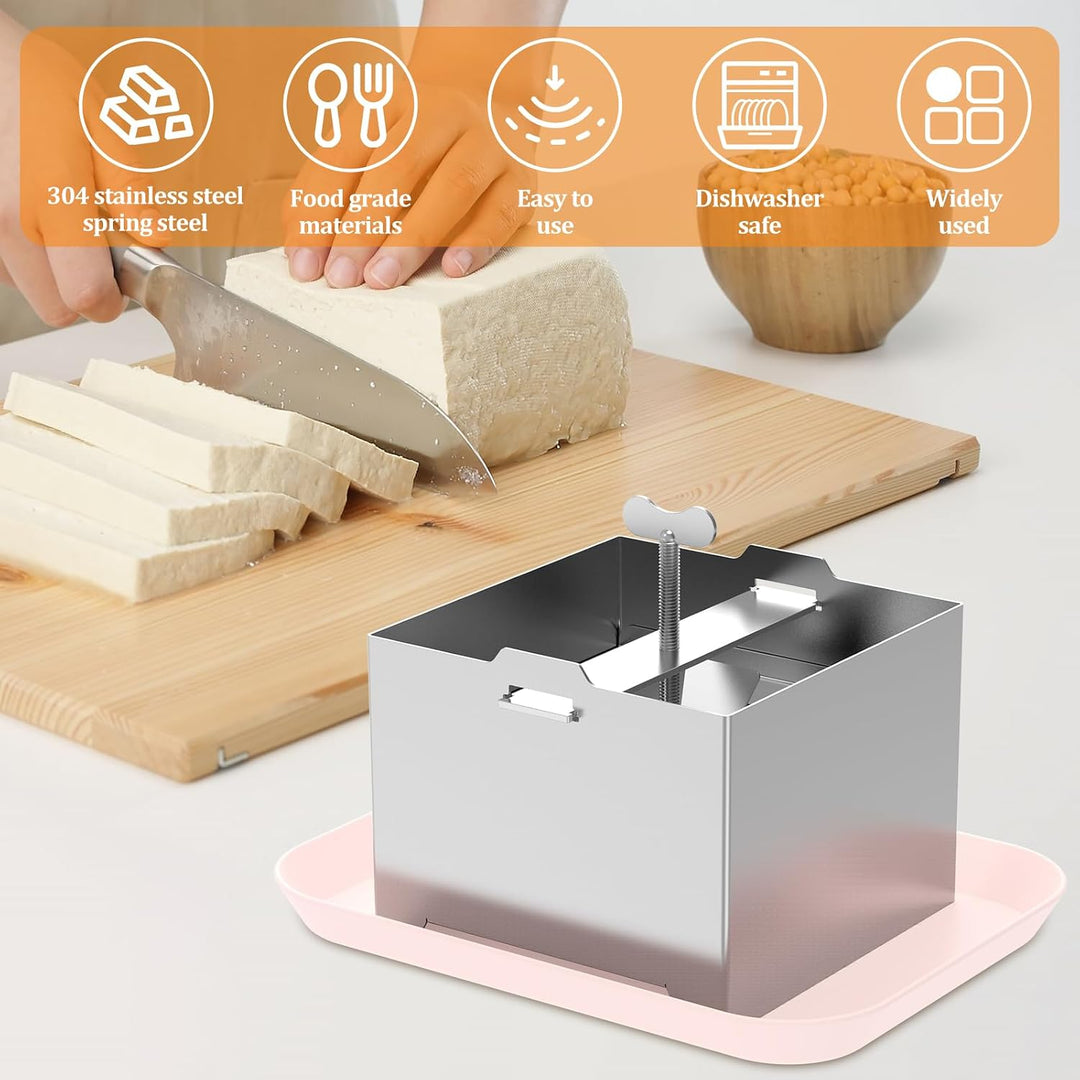 Tofupresse aus 304 Edelstahl mit Auffangschale, Einstellbarem Druckschraube Tofu Maker Set inkl. Sei