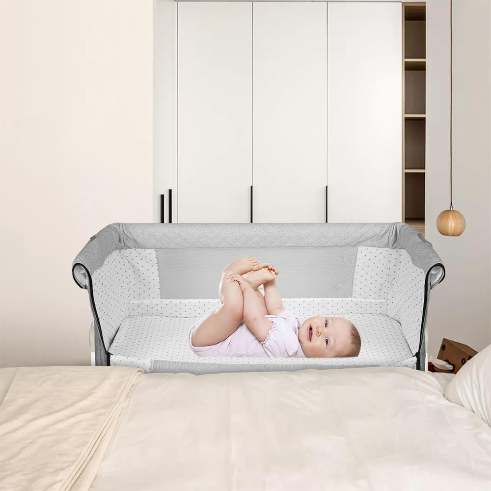 homewell 2 en 1 Lit Cododo Bebe Pliable, Berceau Cododo 0-30 Mois, 6 Réglages de Hauteur, Berceau bé