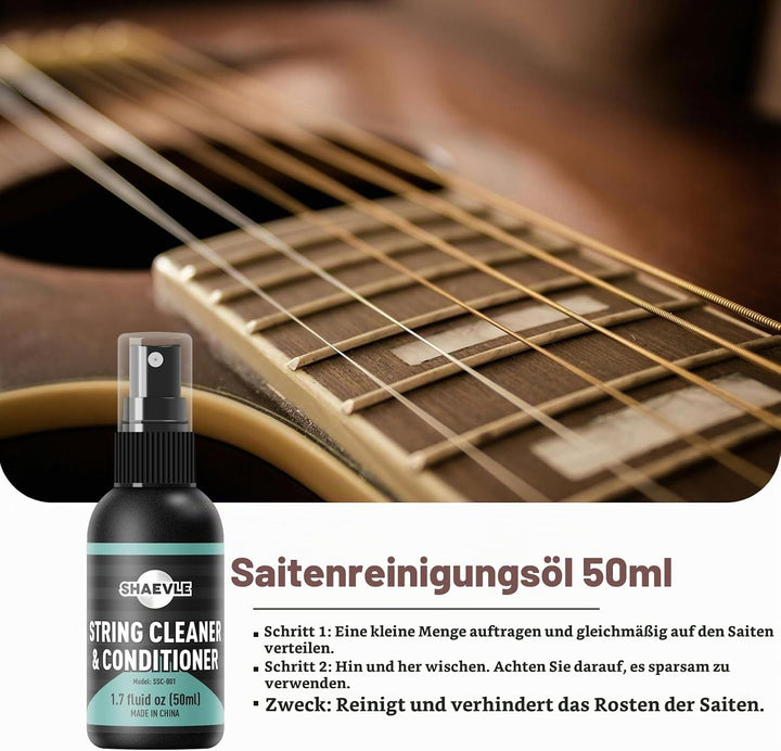 Akustikgitarre Reinigungsset, ALL IN ONE Gitarren-Pflegeset INKL. Gitarrenpolitur, Griffbrett-Zitron
