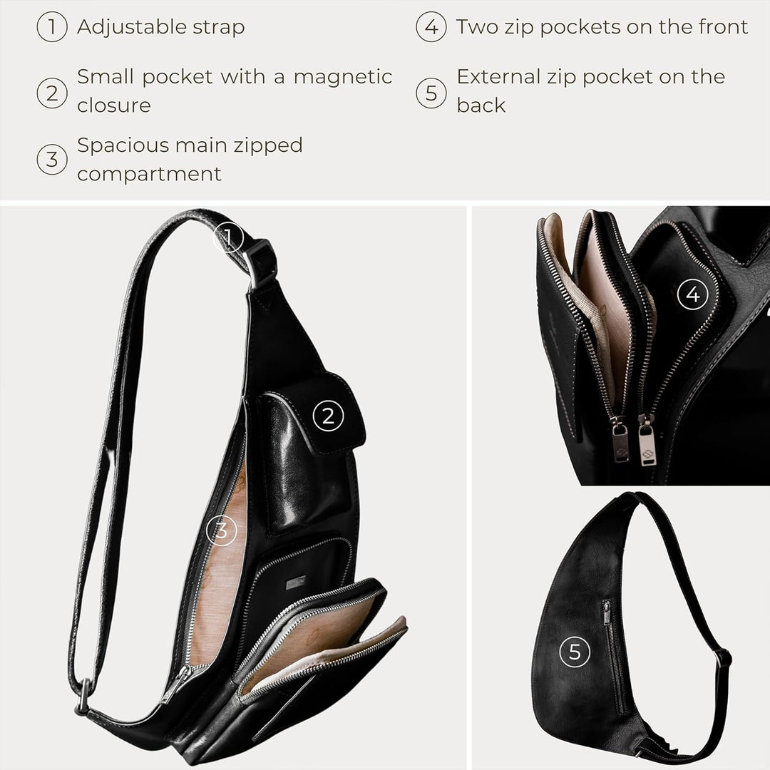 Time Resistance Brusttasche Leder - Damen und Herren Bauchtasche - Sling Bag - 100% Leder - Italieni