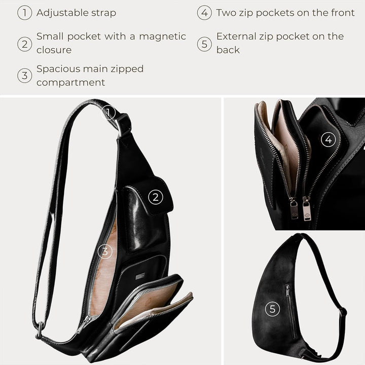 Time Resistance Brusttasche Leder - Damen und Herren Bauchtasche - Sling Bag - 100% Leder - Italieni