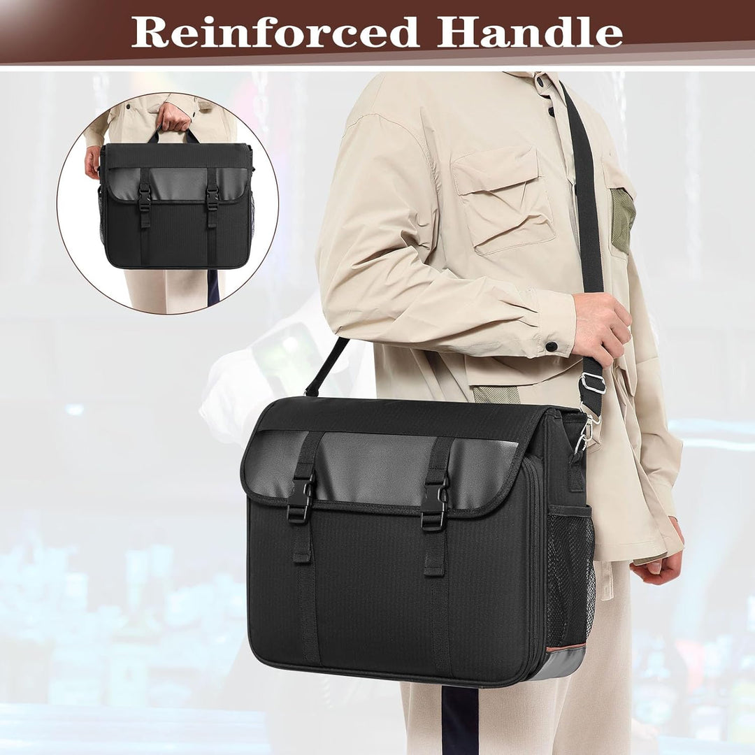 Bartender-Tasche für Cocktail-Shaker-Set, Messenger-Tasche mit gepolsterten Fächern für das Reise-Ba