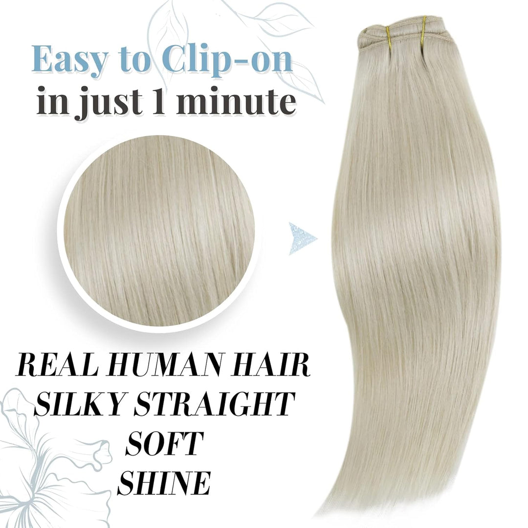 RUNATURE Blond Echthaar Clip in Extensions Weiss Blond Gerade Haarextensions Clip in Remy Haar Exten