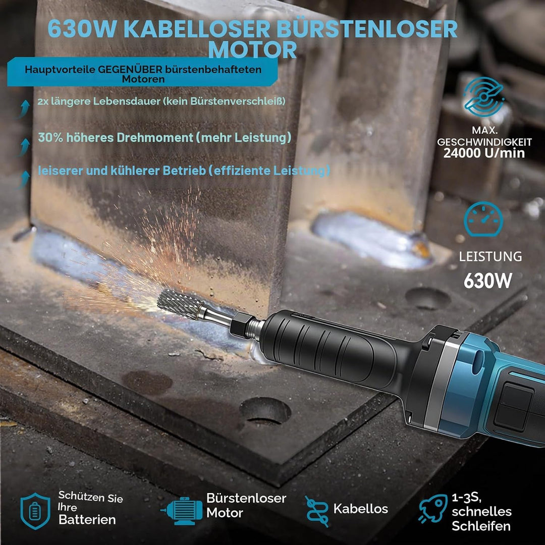 Akku Geradschleifer Kompatibel mit Makita 18V Akku, Bürstenloser Geradschleifer 6mm 3mm Bohrfutter P