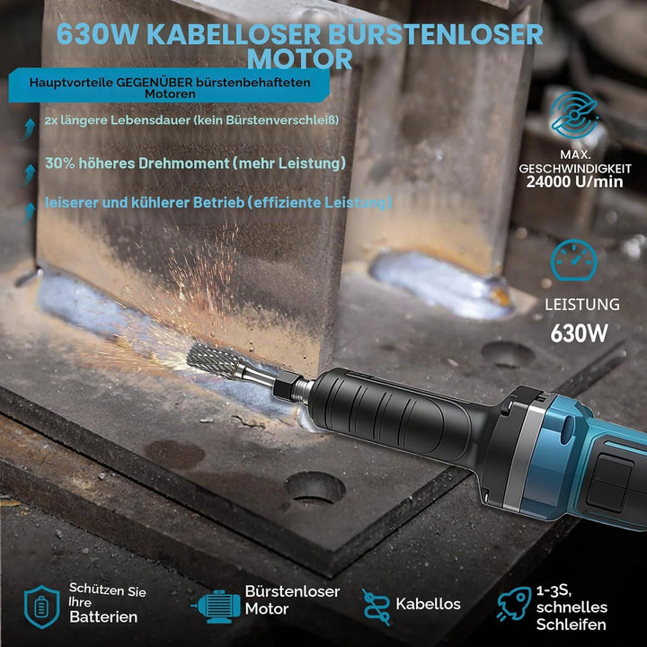 Akku Geradschleifer Kompatibel mit Makita 18V Akku, Bürstenloser Geradschleifer 6mm 3mm Bohrfutter P
