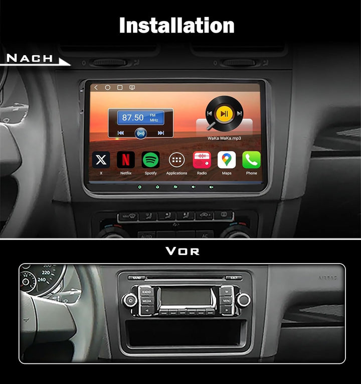 Erisin 9" Qualcomm 8-Kern 4GB+64GB Android 14 Autoradio Bluetooth GPS Navi für VW Golf 5/6 Passat B7