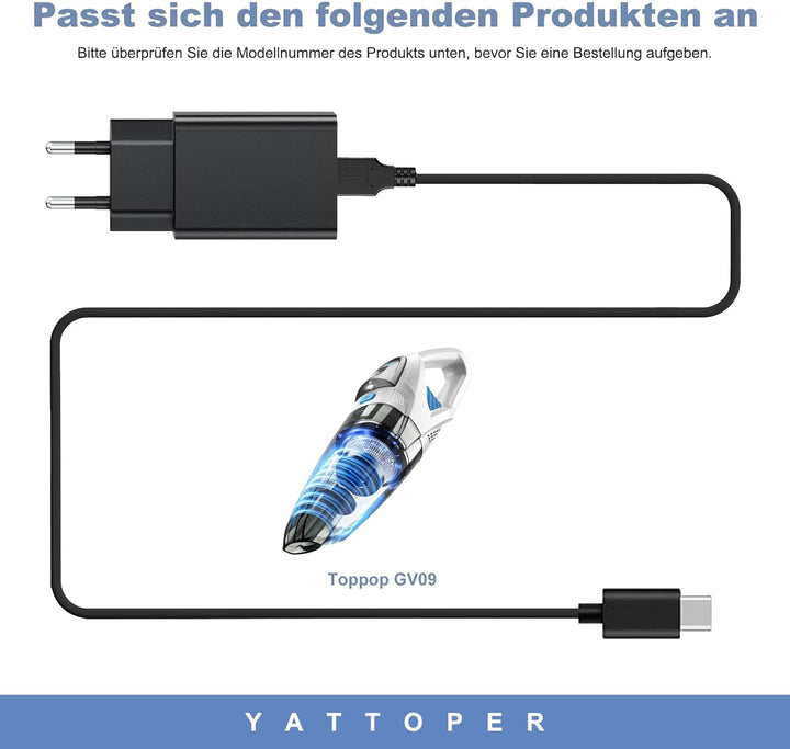 Ladekabel Kompatibel mit ‎Topipop GV09 Handstaubsauger Ladegerät für Leichter Autostaubsauger für Ti