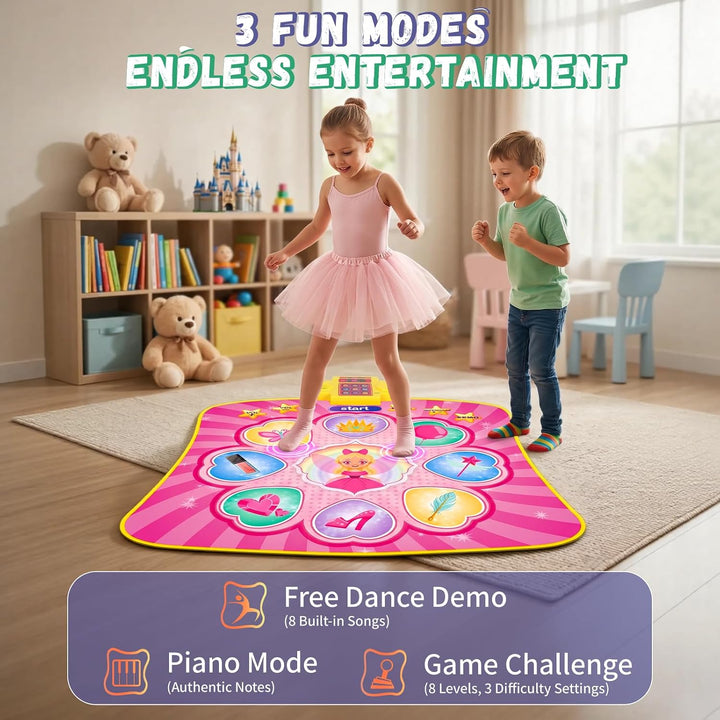 YESHIN 9 Tasten Tanzmatte Kinder mit Musik, LED Licht Dance Mat, 3 Spielmodi, 8 Lieder & 7 Lautstärk