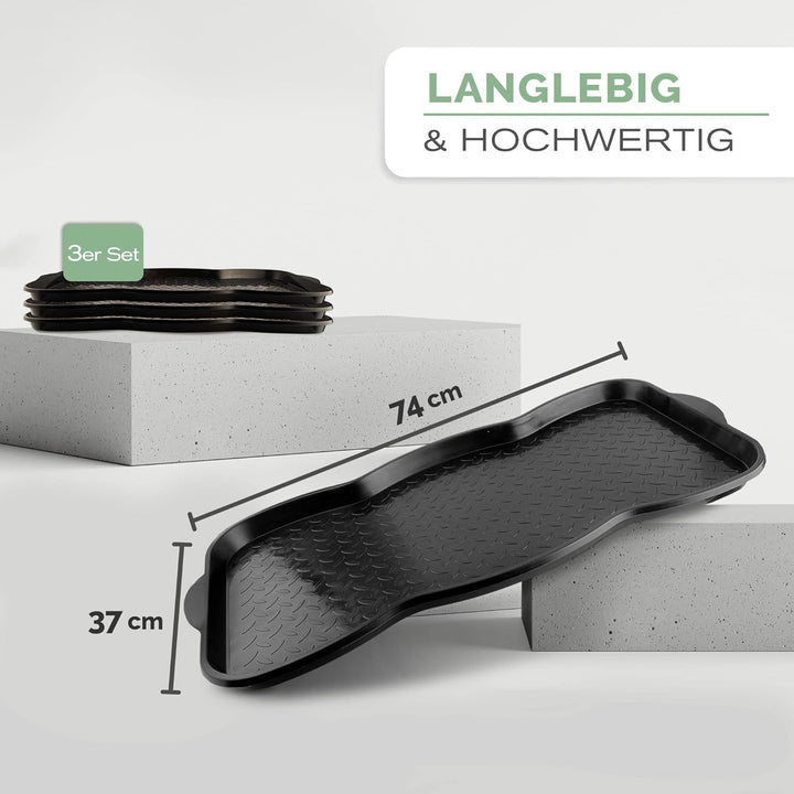 Entrando Schuhtablett 74x37 cm 3er Set – Schuhschale für Flur, Garten & Haustür – rutschfest, leicht