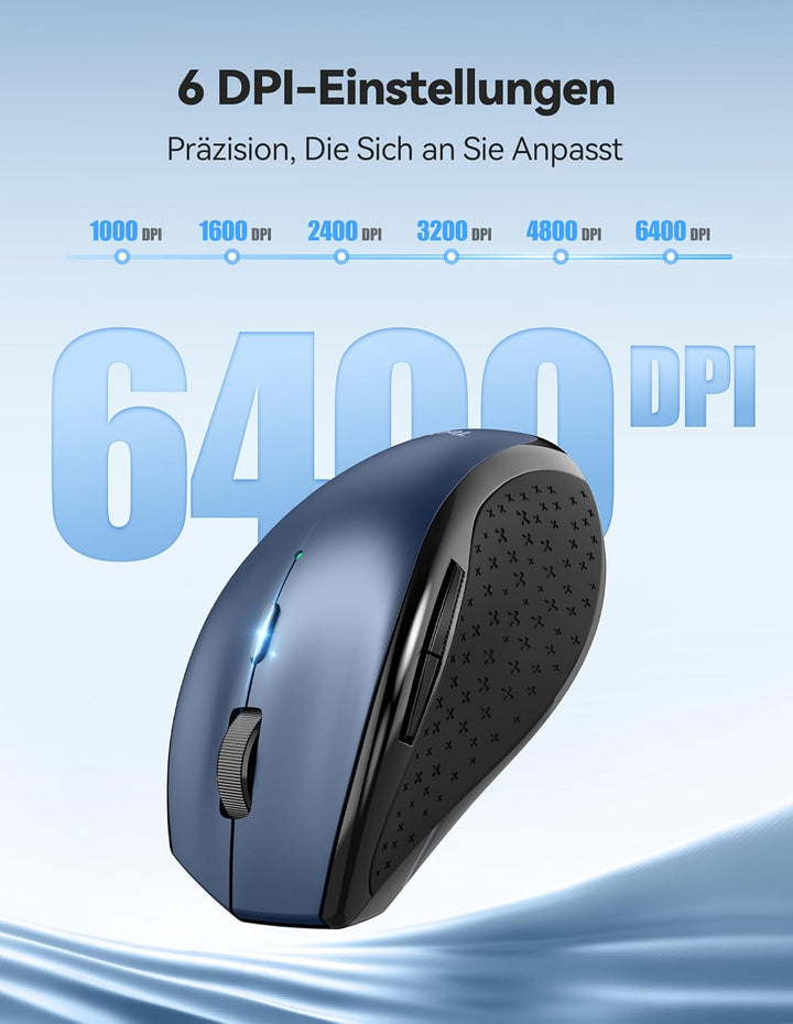 TECKNET PRO Kabellose Maus Wiederaufladbar,Silent Funkmaus 6400 DPI, 2,4 GHz Computermaus, Ergonomis