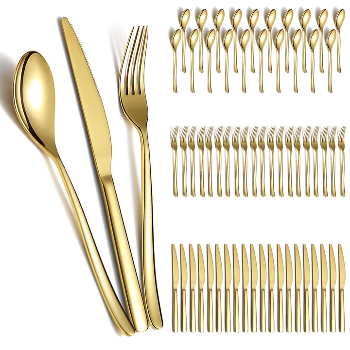 Berglander Gold Hochzeit Besteck Set 60pcs Service für 20, Titan beschichtet Edelstahl Besteck Set,