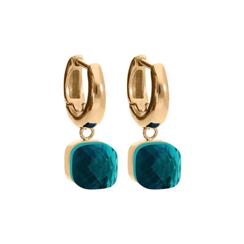 Qudo Firenze Creolen gold farben/Edelstahl beschichtet Blue Zircon, Blue Zircon