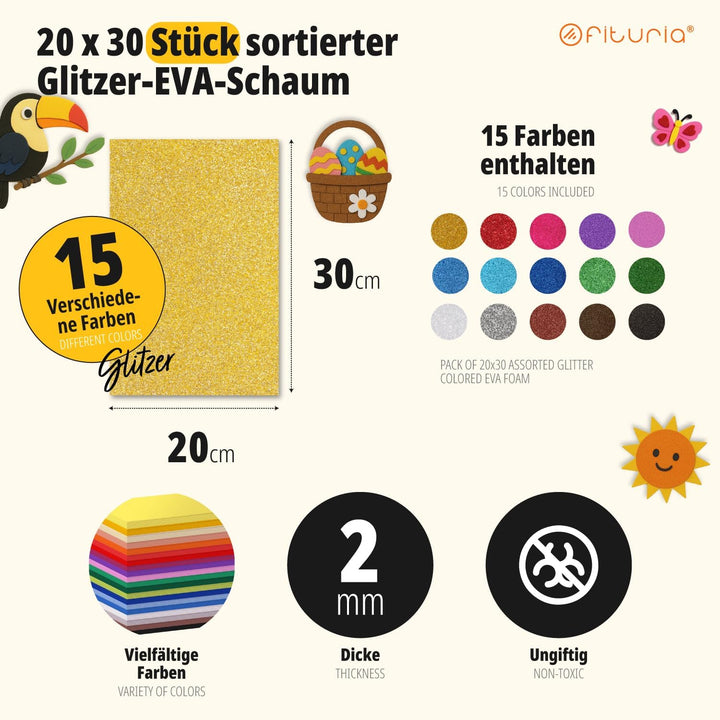 OFITURIA 100 Blatt Moosgummi Set, Bunte Farben, Format 20x30 cm – Ideal für Bastelprojekte, DIY, Sch