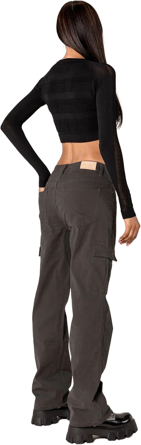 Nina Carter Q1885 Damen Cargo Jeans High Waist Cargohose Stretch Straight Leg Hose S Dunkelgrau (Q18