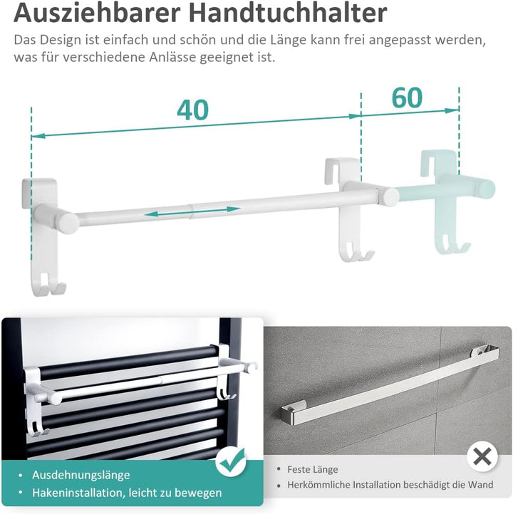 EMKE Handtuchhalter Ausziehbar Teleskop, Edelstahl Handtuchhalter für Badheizkörper mit Haken Handtu