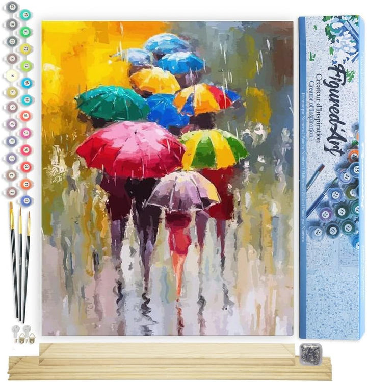 Figured'Art Malen Nach Zahlen Erwachsene Mit Rahmen Schirme im Regen - Paint by Numbers Basteln DIY